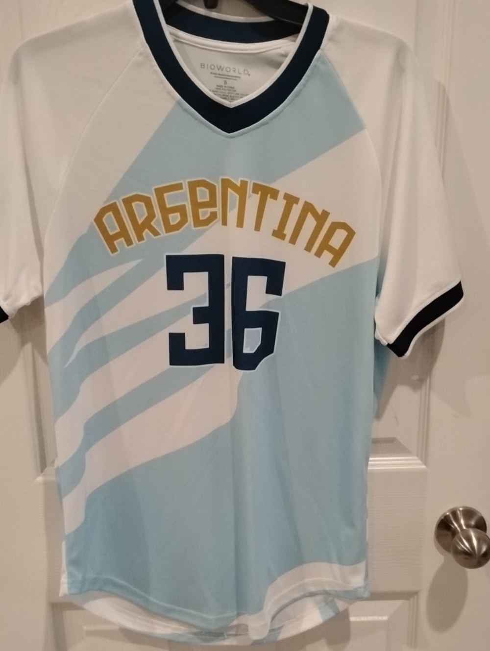 Bioworld Argentina Light Blue, White & Navy Jersey with Gold Lettering